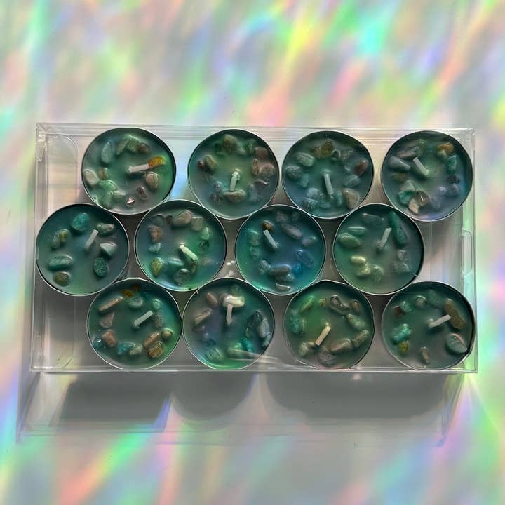 Crystal Infused Tea Light Candles | Crisp Mint Scent for wholesale by Midwest Apothecary