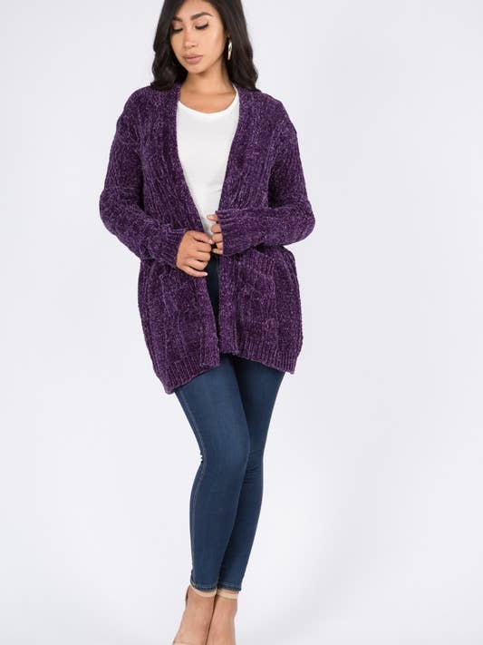 Cardigan in maglia a trecce in ciniglia da donna 5BJ90115 per la vendita all'ingrosso da parte di 5besties inc