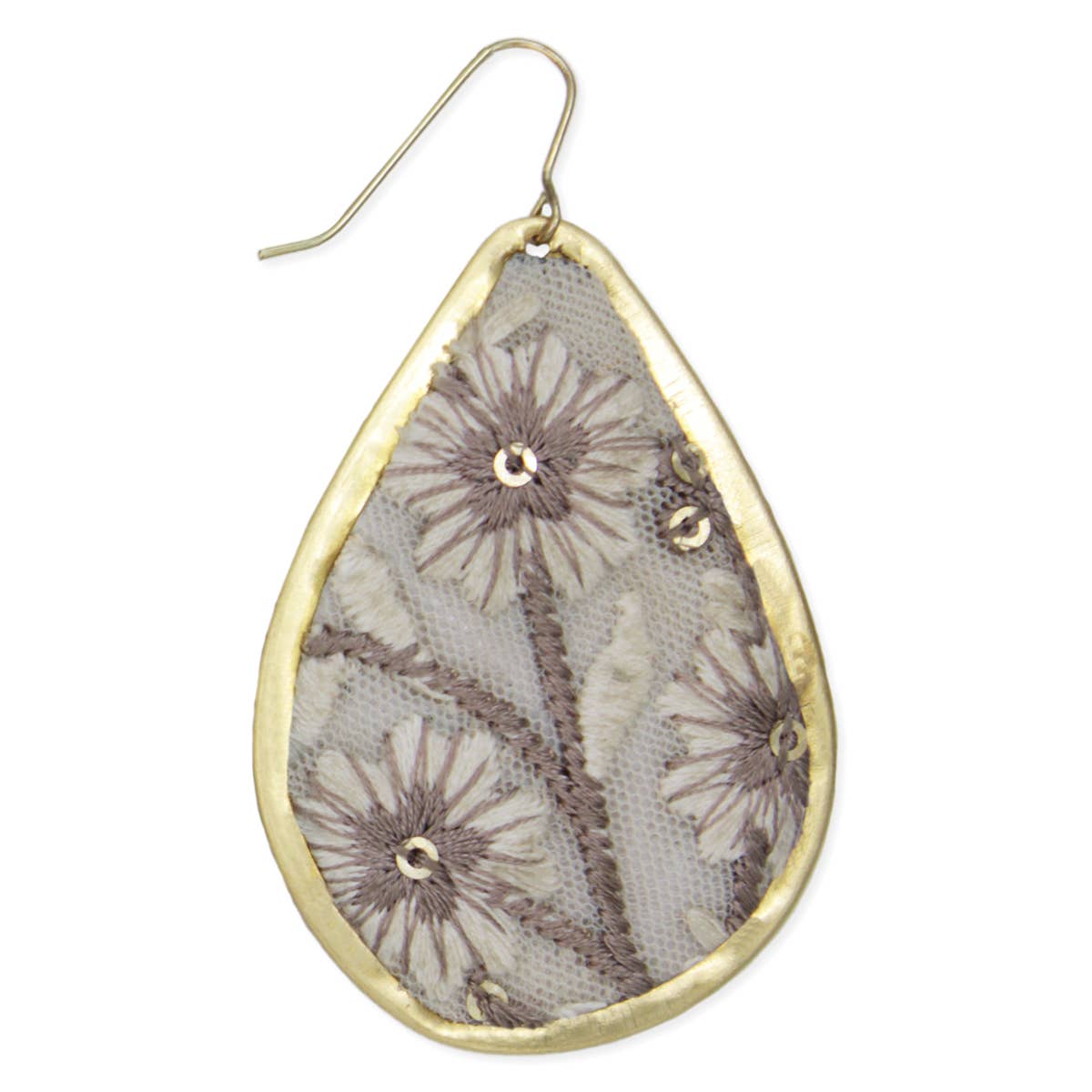 ZAD – Engroshandel Hængeøreringe og creoløreringe – Grå blomsterbroderede dråbeformede øreringe1