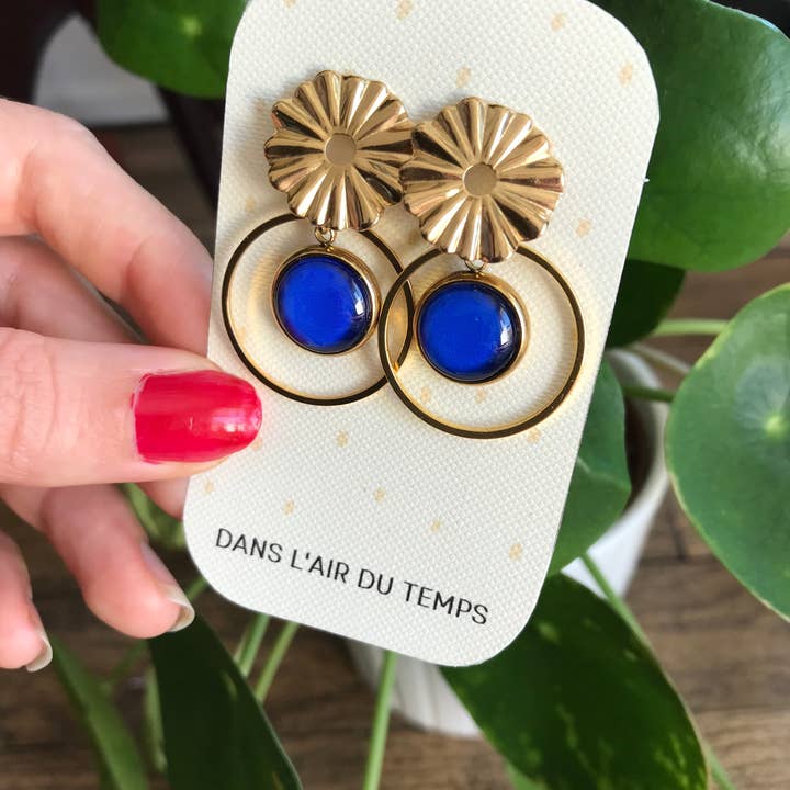 Dans l'Air du Temps Bijoux - Vendita all'ingrosso Orecchini pendenti - Orecchini boho blu elettrico con finitura dorata o argentata