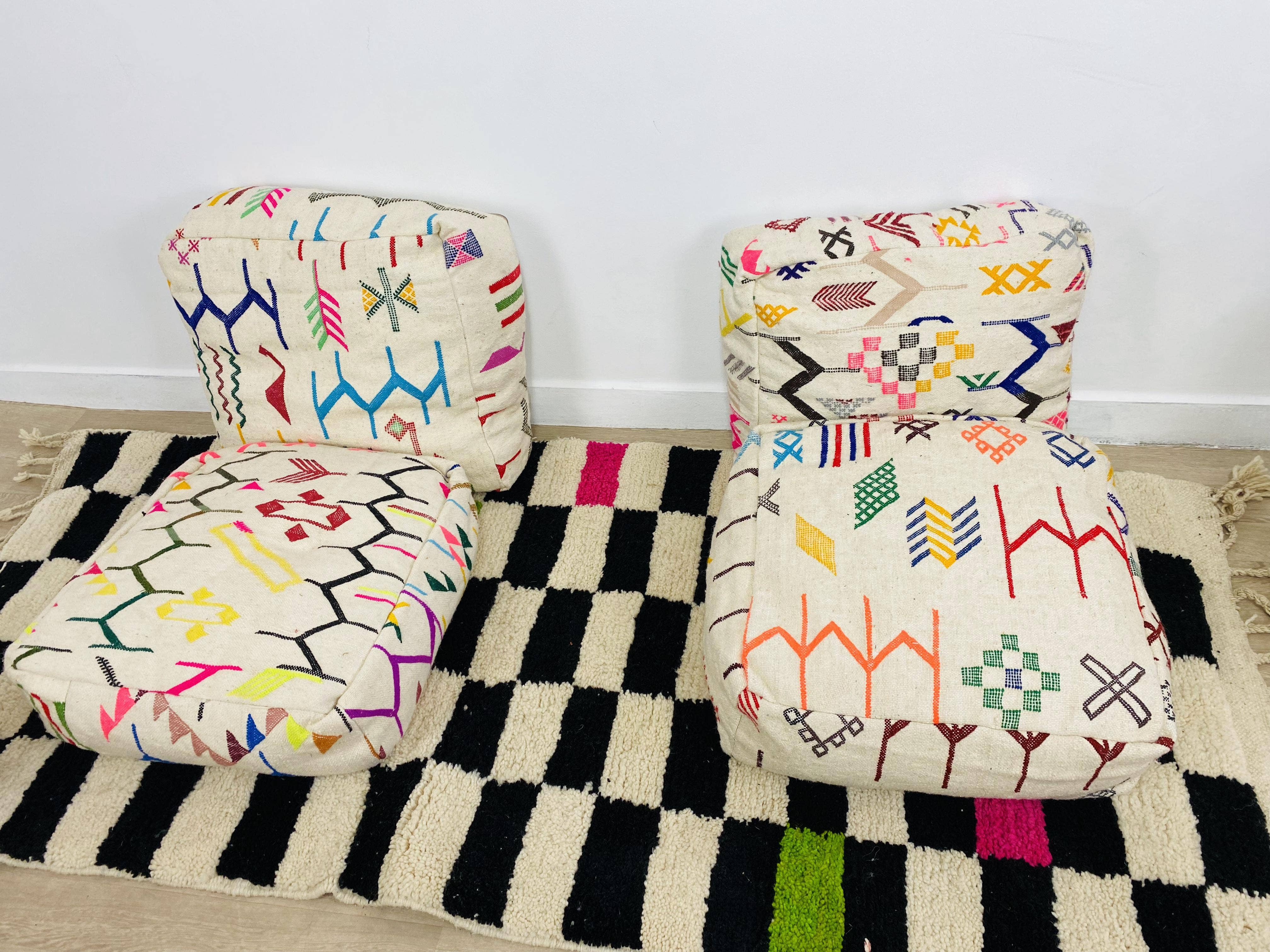 BohoVibeCraft - Wholesale Pouf - Multicolored Moroccan Kilim Pouf, Floor Pouf, wool colored8