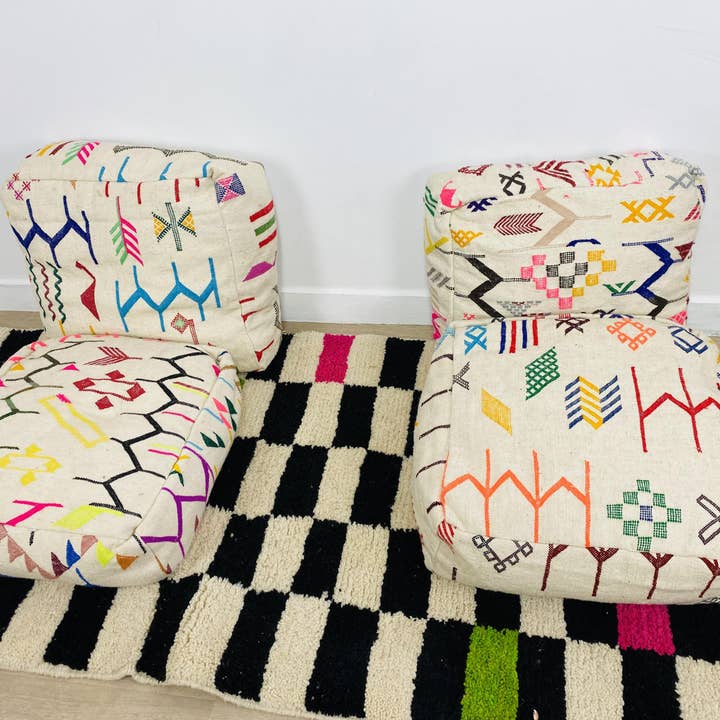 BohoVibeCraft - Wholesale Pouf - Multicolored Moroccan Kilim Pouf, Floor Pouf, wool colored8
