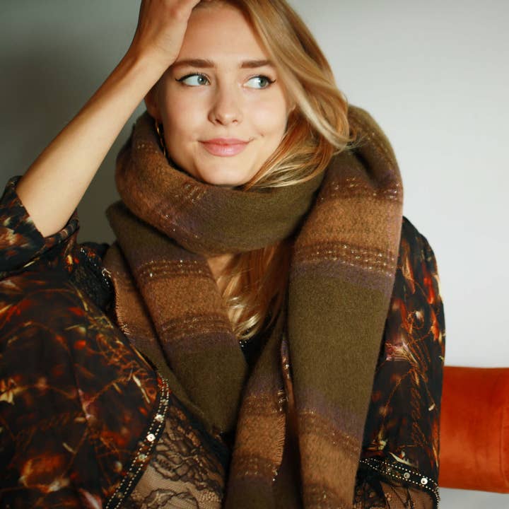 Studio Hop - Wholesale Scarf - Women's - Shimmering Gold Check Squares Scarf5