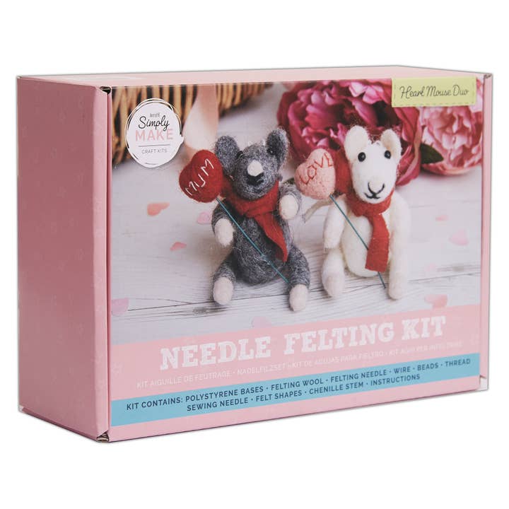 Simply Make: Needle Felting Craft Kit - Heart Mouse Duo Simply Make: Needle Felting Craft Kit - Heart Mouse Duo