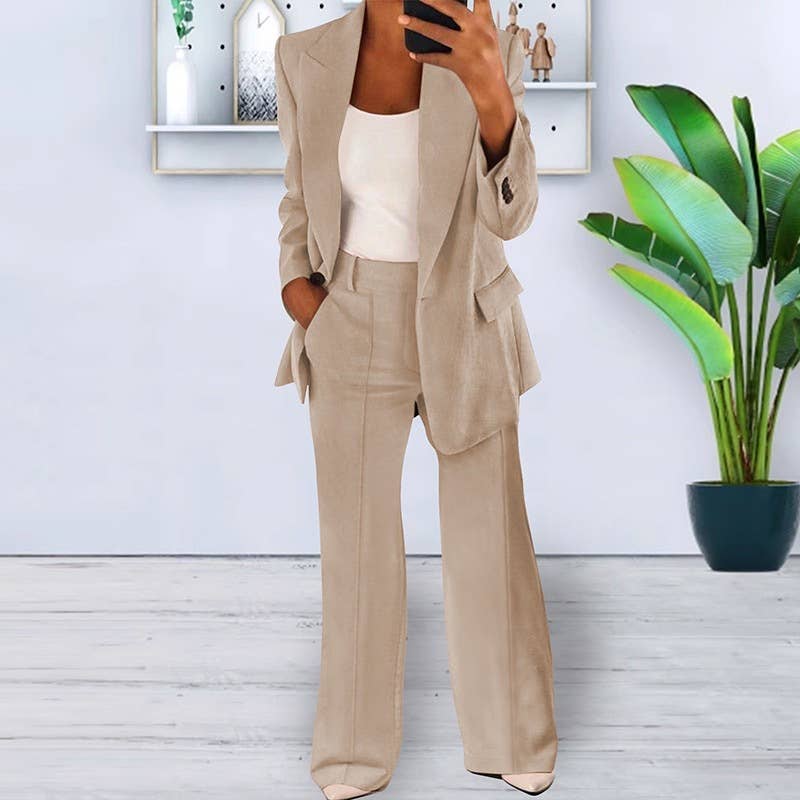 Lily Clothing - Wholesale Suit Set - Women's - Fashionable solid-color suit jacket trousers set3