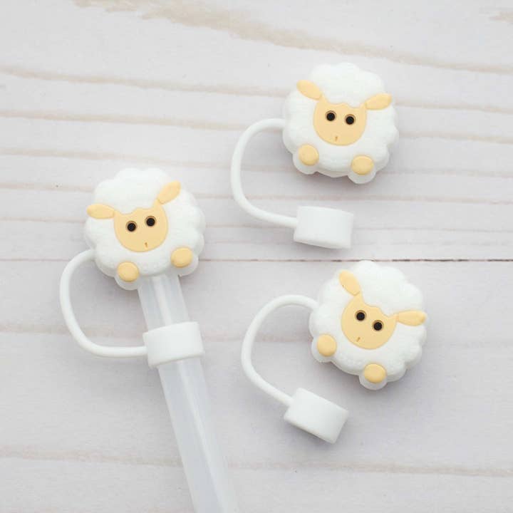 Fox & Pine Stitches - Wholesale Drinking Straw - White Sheep | Straw Toppers Stanley Water Bottles