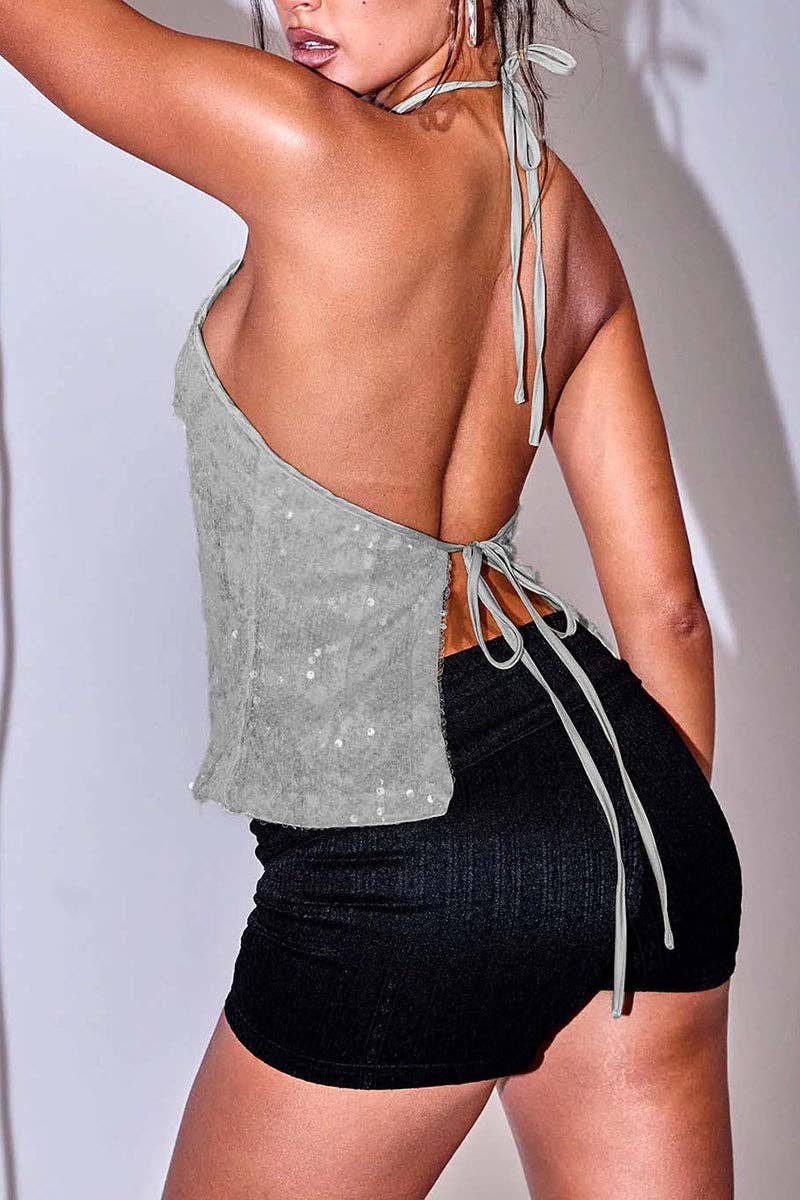 Mccolin - Wholesale Blouse - Women's - Halter Neck Sequin Tank Top4