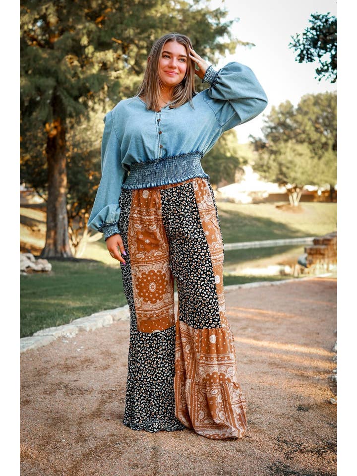 Multi CRISTINA TIERED PANTS, LEOPARD & BROWN for wholesale on Faire