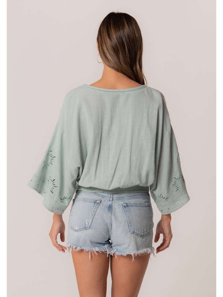 Lovestitch - Wholesale Button Down Shirt - Women's - Eyelet Embroidered Blouse