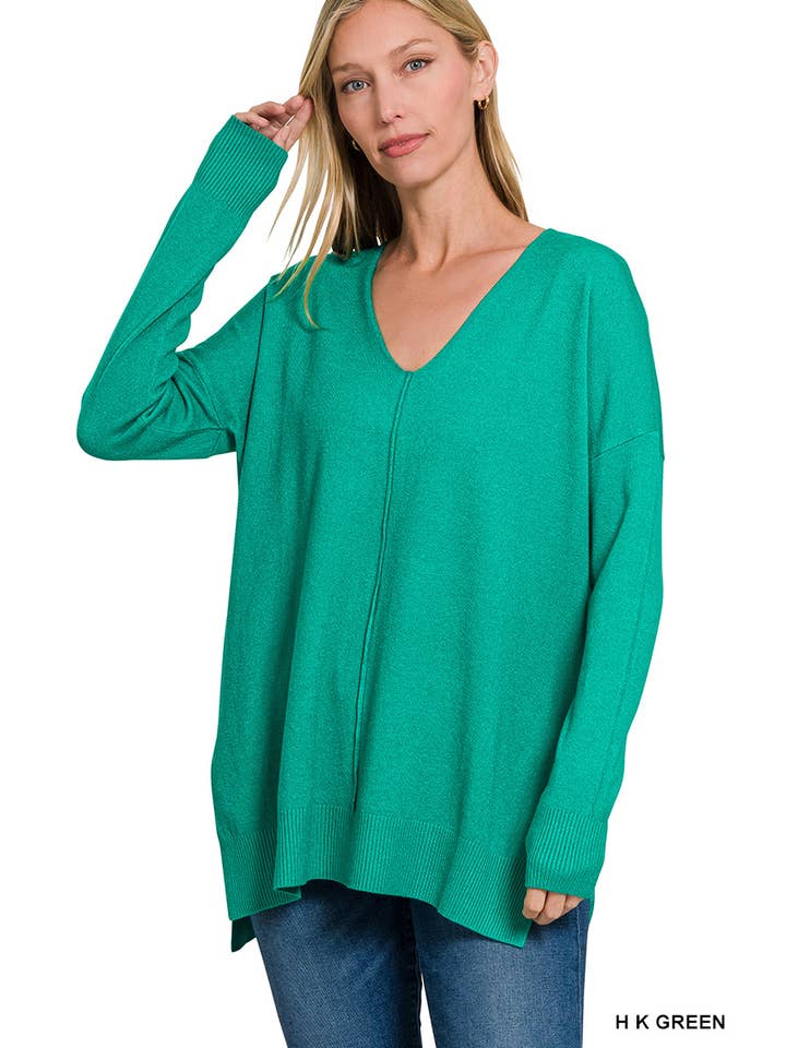 42POPS - Wholesale Knit Sweater - Women's - ,, SI-26529 Garment Dyed Hi Low Hem Front Seam Sweater10