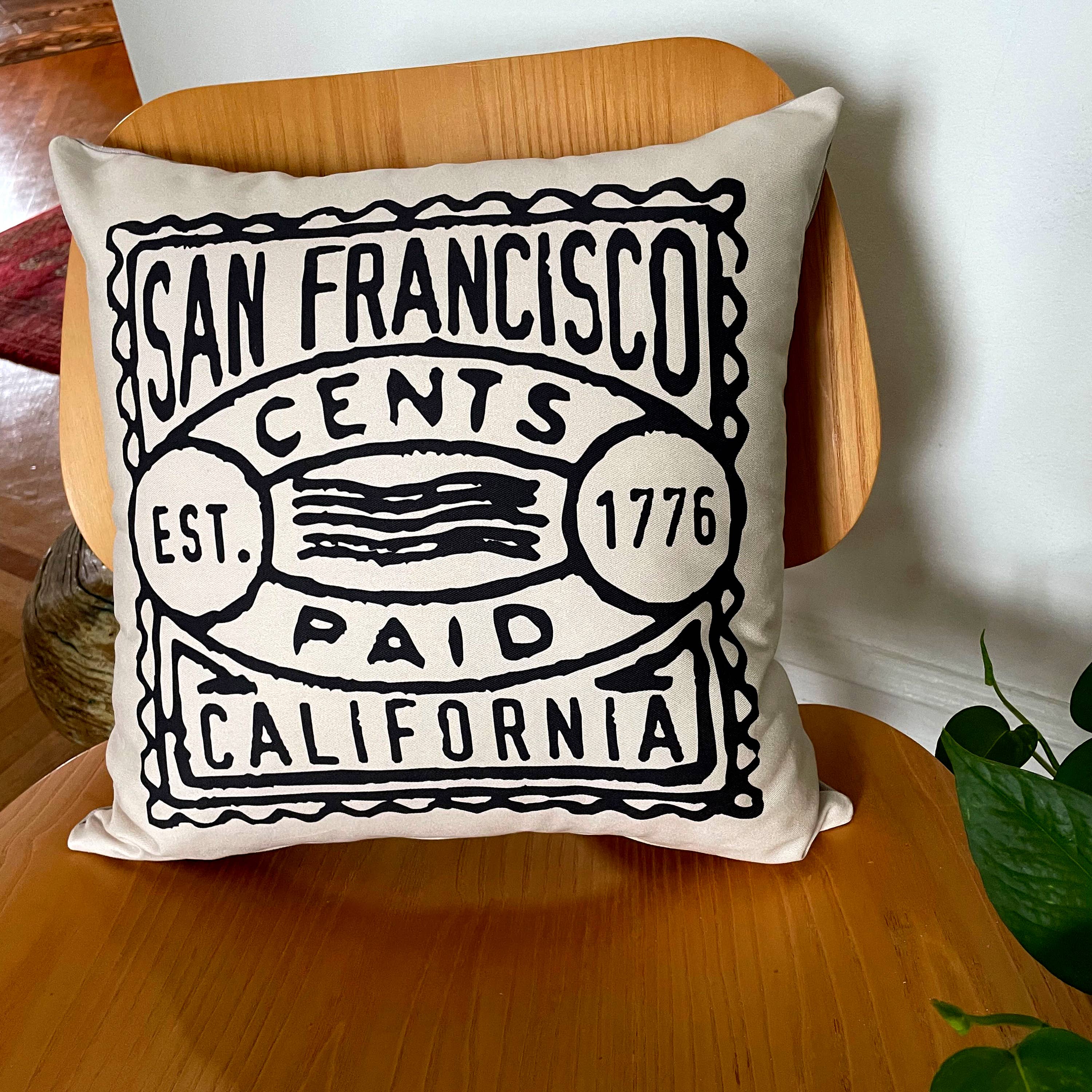 B.Berish - Vente Coussin décoratif - Coussin timbre-poste vintage personnalisable avec cachet de ville et d'état3