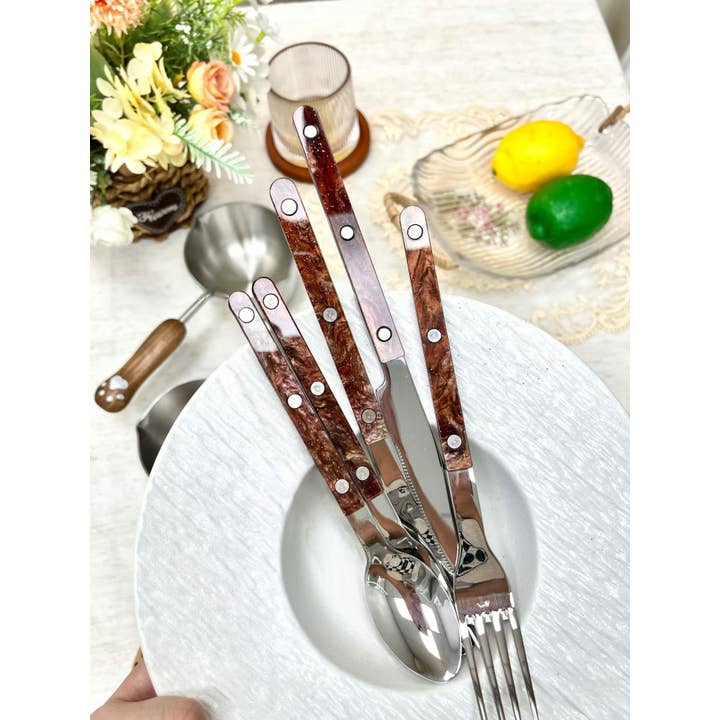 INSPECIAL HOME - Wholesale Flatware Set - Set of 10 Pcs Modern Nebula Pattern Cutlery Flatware Utensil9