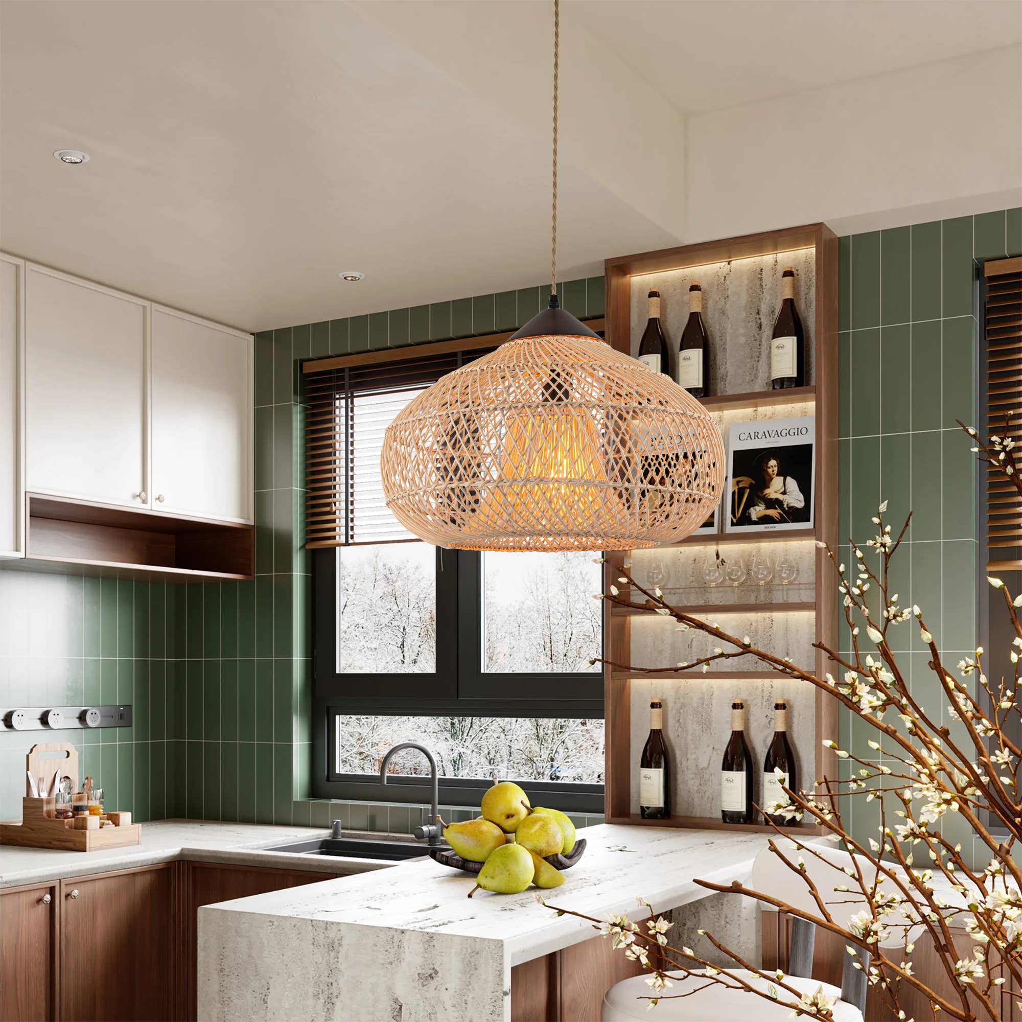 Beige Wabi-Sabi Rattan Pendant Light Rustic Interior Decor Light for wholesale on Faire7