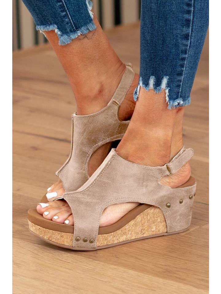 Little Daisy Closet - Wholesale Wedges - Women's - LDC Vintage Leather Stitching Studded Wedge Sandals