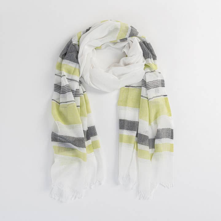 Green Sale -Lurex Stripe Frayed Hem Summer Lightweight Sheer Scarf for wholesale on Faire0