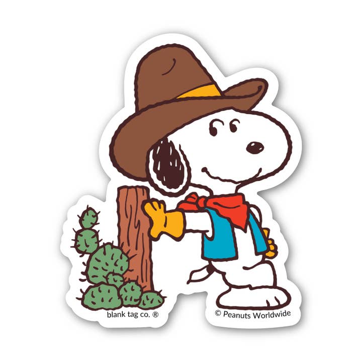 Peanuts® Cowboy Snoopy Waterproof Sticker for wholesale by Blank Tag Co. Stickers - Waterproof Stickers