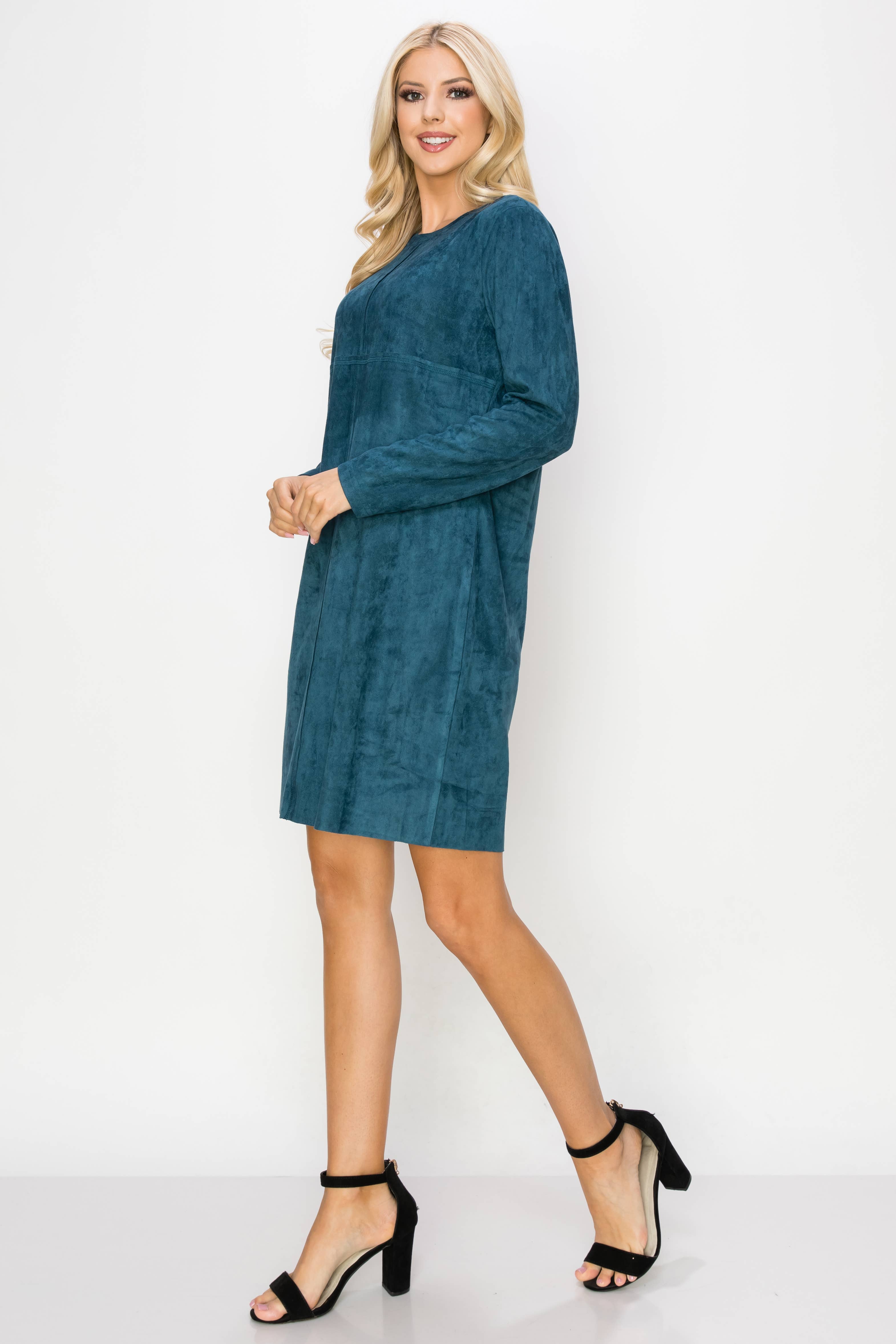 Joh Apparel – wholesale Klänning - Dam – Aurora Stretch Suede Rund-Neck klänning med fickor42