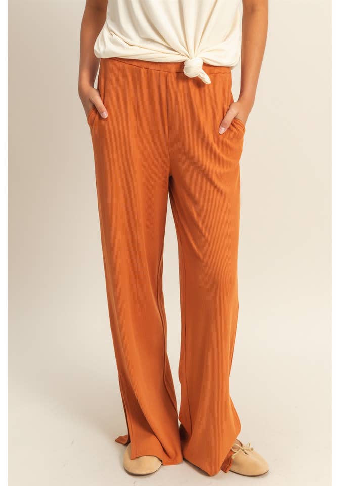 Ribbed Side Slit Wide Leg Pants for wholesale by HYFVE