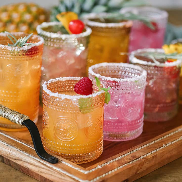 Kate Aspen – wholesale Cocktail/liquor glass – 10 oz. Hobnail Beaded Floral Amber Drinking Glasses (Set of6