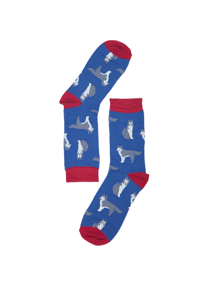 Sock Talk – Meias - Homem por atacado – Meias masculinas de bambu com estampas de Huskies Siberianos e cães1