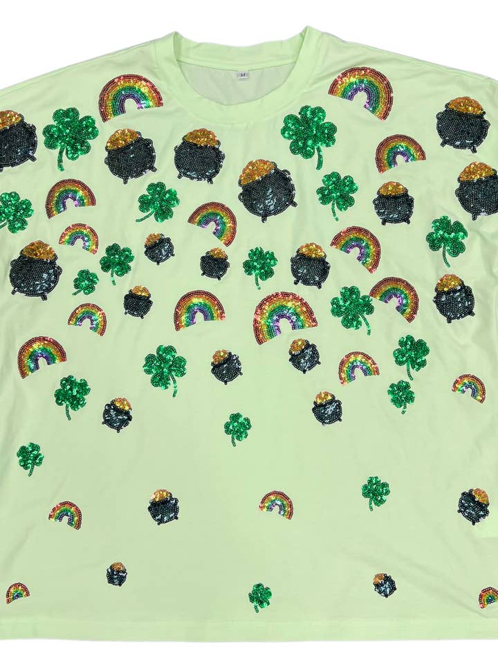 Scattered St. Patty Lucky Charms | Sequin Cuff Sleeve Tee for wholesale by BOMB DESIGNS