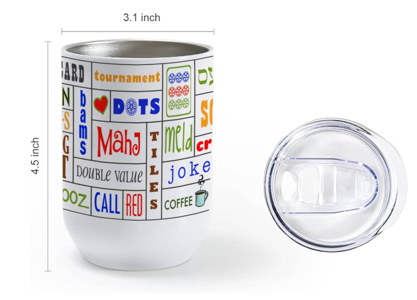 Liane Fried Studio - Wholesale Insulated Mug/Tumbler - Stemless Mah Jongg STRAIGHT SIDED Wine Glass Tumbler3