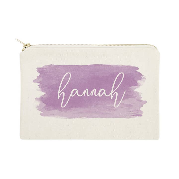 Personalized Name Purple Watercolor Travel Make Up Pouch for wholesale by The Cotton & Canvas Co.