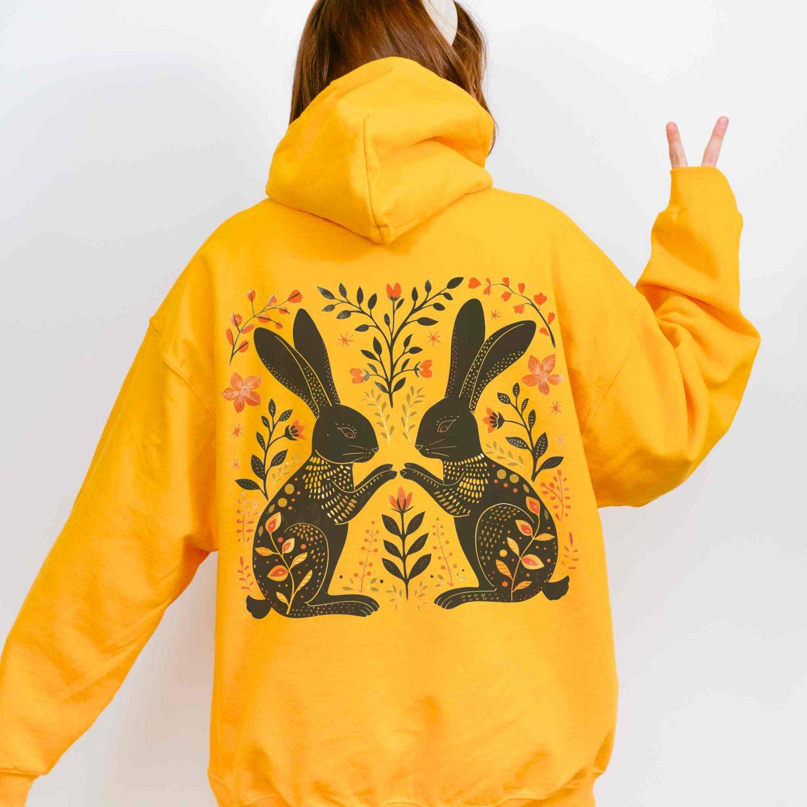 Sisterly Gifts Shop – wholesale Hoodie – Unisex – Folk Art Bunny Hoodie | Cottage Core | Nature Hoodie2