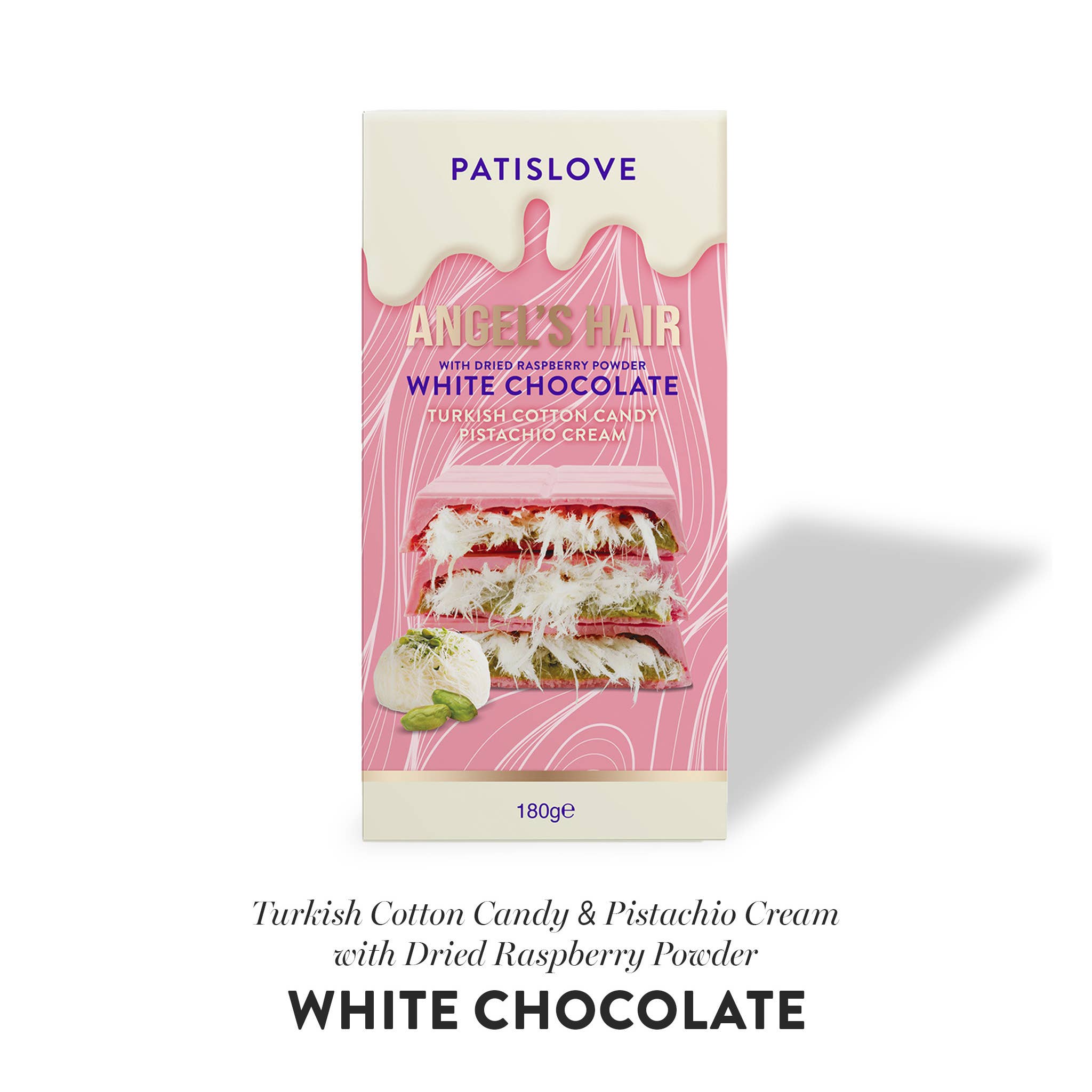 Patislove - Wholesale Chocoladereep - Angel’s Hair witte chocolade met gedroogd frambozenpoeder, 180 g7