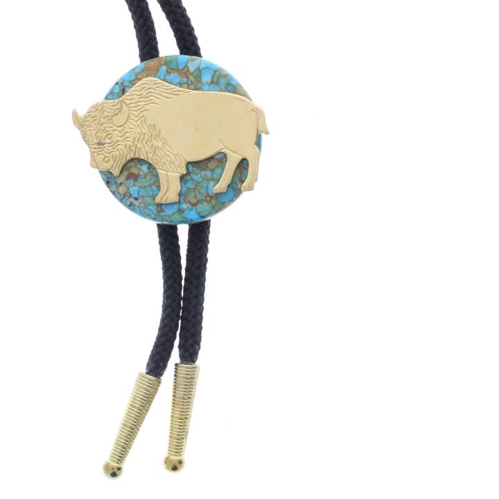 Buffalo Bolo Tie, Sort ledning, Messingspidser (Kopi) for engroshandel hos HHH Designs