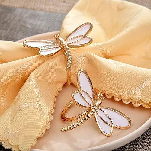 Gold White Napkin Rings Dragon Fly design Set of 4 for wholesale by Decozen