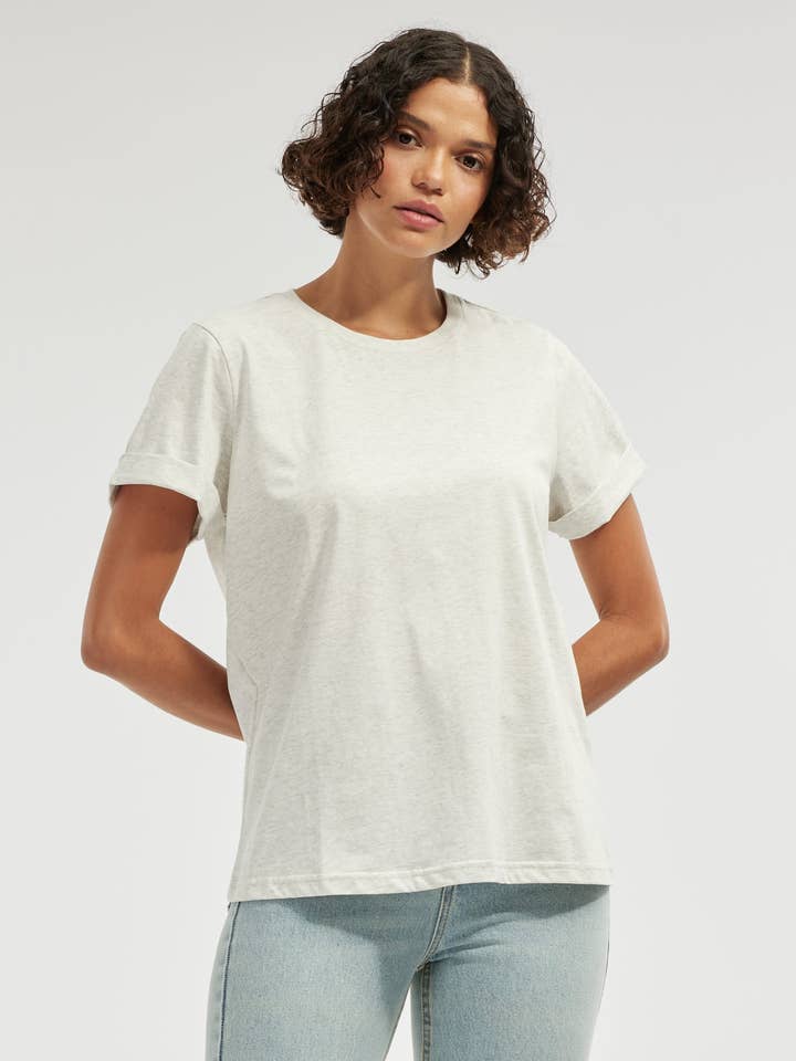 Camiseta de Manga Enrollada Cruz - Gris Jaspeado para venta al por mayor de Amelius