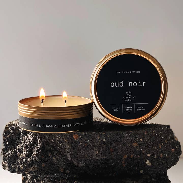 Vela de Viaje Oud Noir, Colección Encens, Decoración Minimalista para venta al por mayor de Smelle Scent Co.