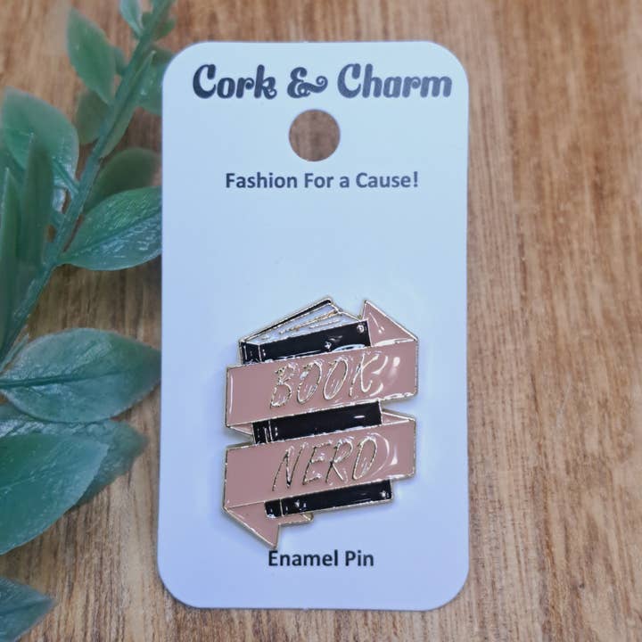 Book Nerd Book Enamel Pin for wholesale by Cork and Charm