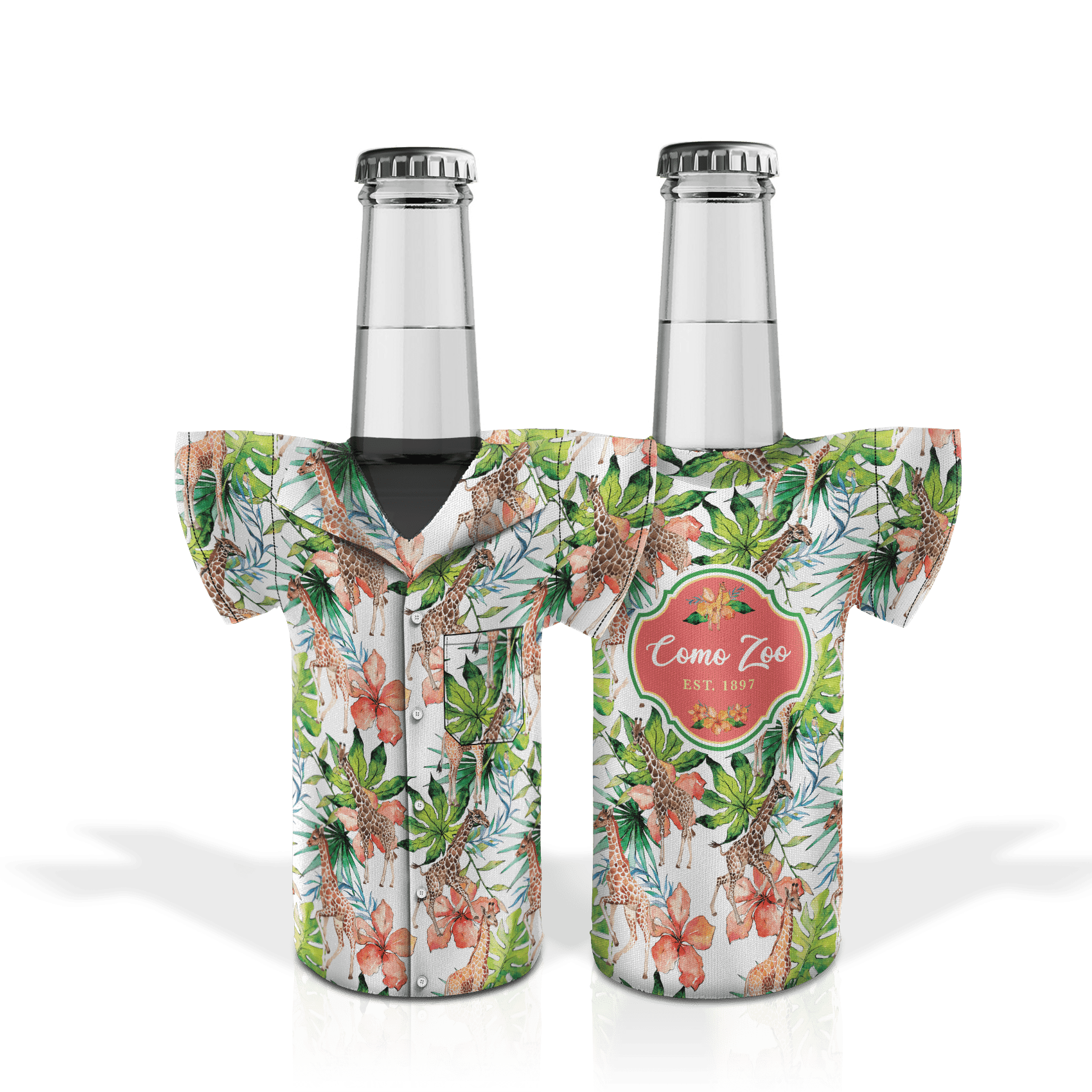 Matrix - Wholesale Drink Huggers & Koozies - Customizable Neoprene Jersey Bottle Coozie: Floral Giraffe0