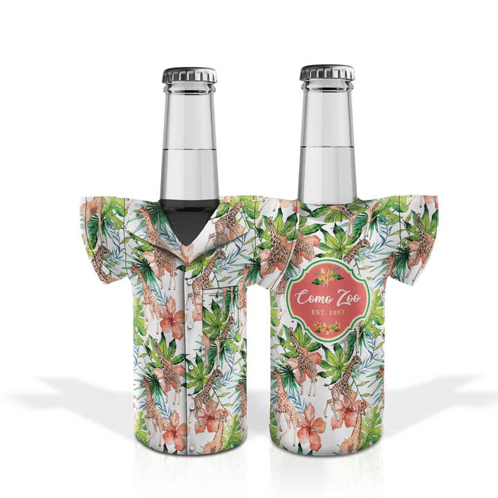 Matrix - Wholesale Drink Huggers & Koozies - Customizable Neoprene Jersey Bottle Coozie: Floral Giraffe