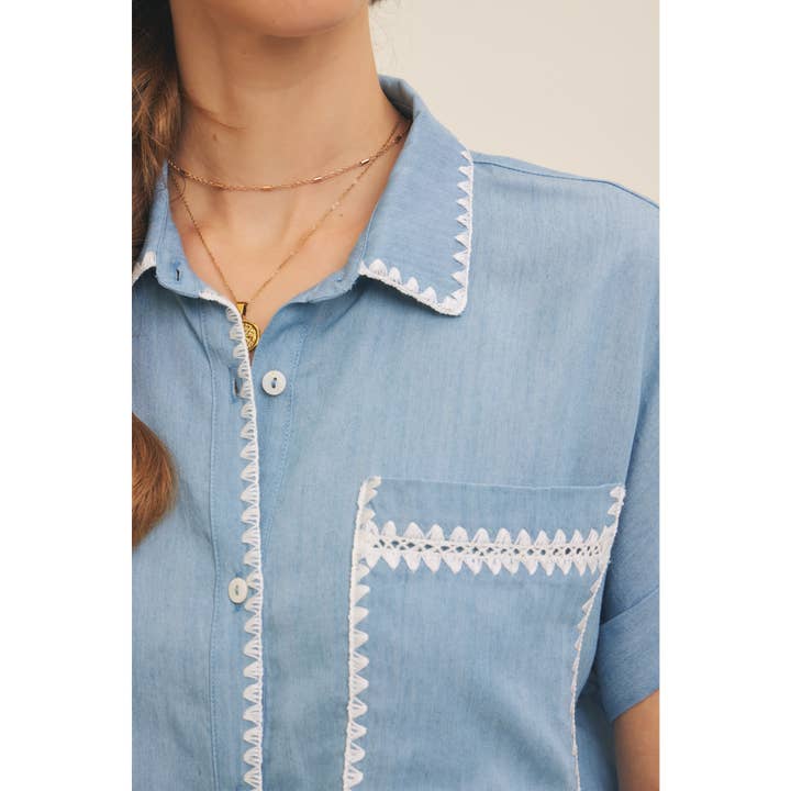 WASHED CHAMBRAY BUTTON-DOWN SHIRT WITH STITCHING for wholesale on Faire5
