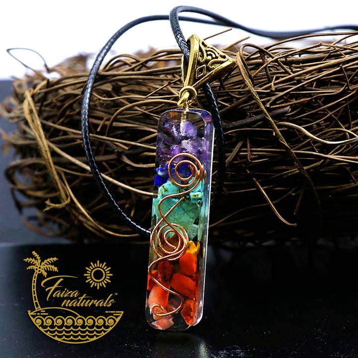 Faiza Naturals - Wholesale Pendant/Charm Necklace - 7 Chakras Orgonite Crystal Necklace (6 cm length)3