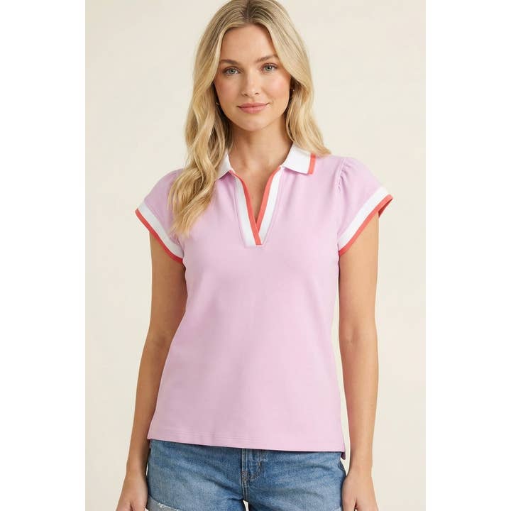 TOP DE PUNTO CON BANDA Y CUELLO JOHNNY DE POLIÉSTER para venta al por mayor de STACCATO