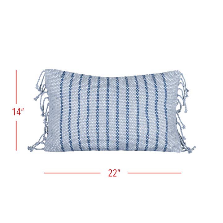 Foreside Home & Garden - Wholesale Lumbar Pillow - 14x22 Hand Woven Liberty Striped Pillow Blue