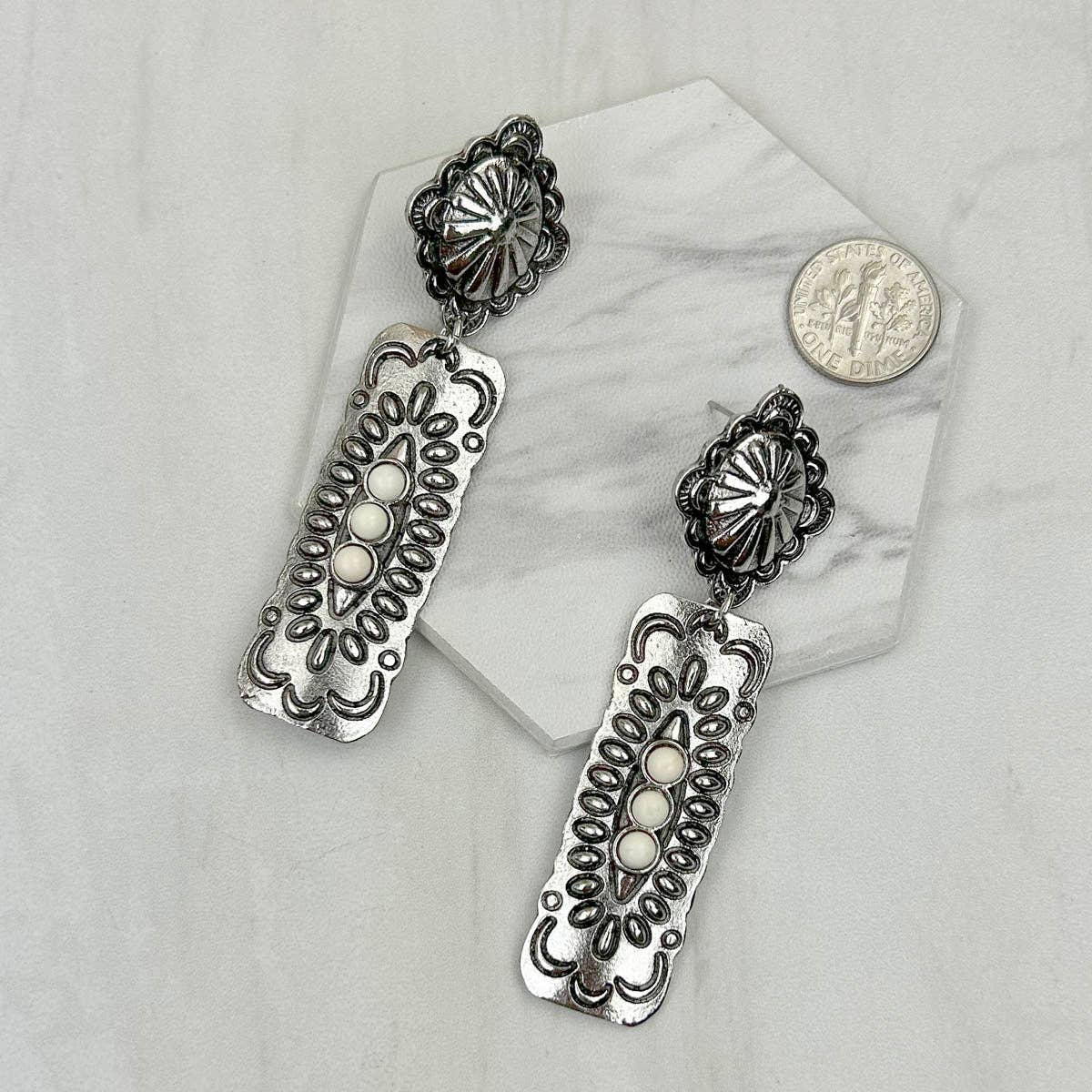 Western Elite Jewelry – Brincos de argola por atacado – ER231217-25 Brincos de metal prateado com pedra azul turquesa1