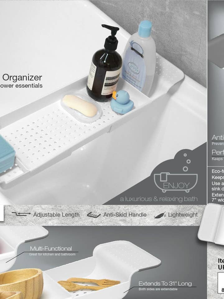 Portable Extendable Bath Tub Caddy and Organizer for wholesale by Fine Life Products