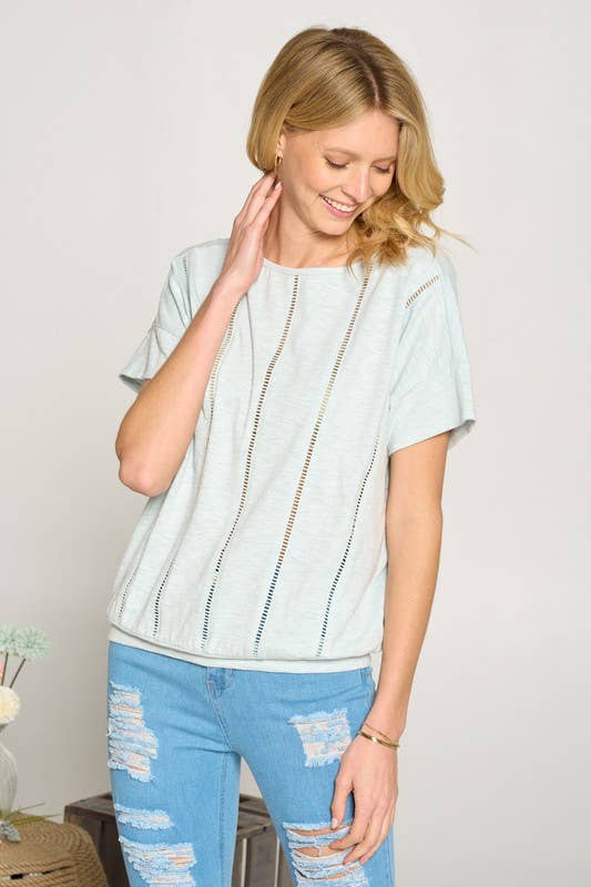 Doe and Rae - Venta al por mayor Blusa - Mujer - Parte superior cuadrada con borde de escalera - 14249T13