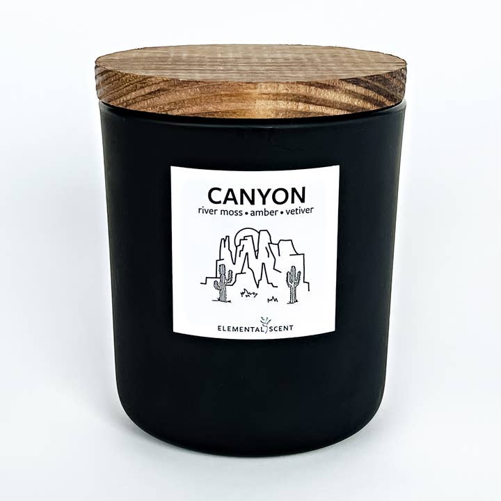 Canyon 13 oz Soy Candle - Matte Black Glass Jar for wholesale by Elemental Scent