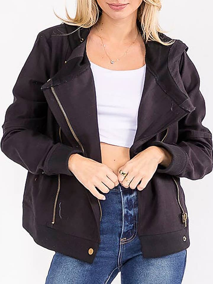 ROUSSEAU - Wholesale Jacket – Women's - CONTRAST DETAIL ZIP UP DRAPED HOODIE JACKET0