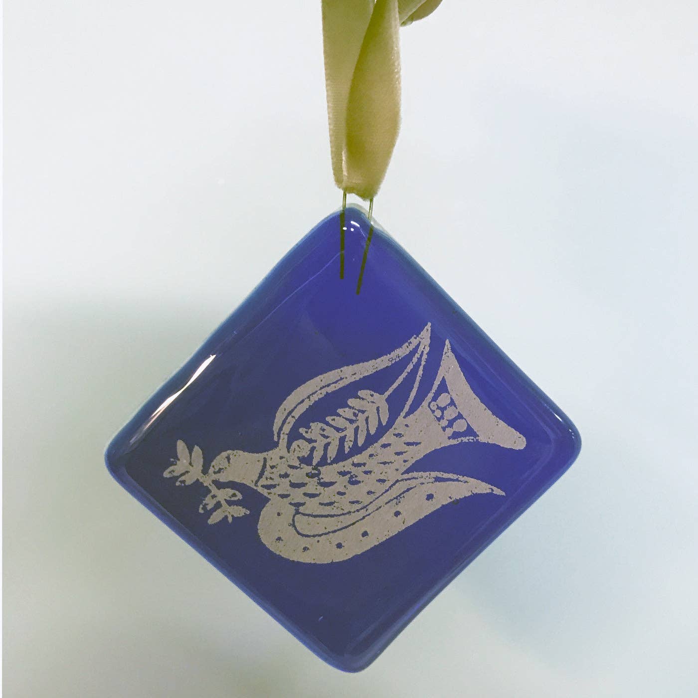 Kiku Handmade | Contemporary Fused Glass Home Goods - Wholesale Ornament - Peace Dove 2.25" Fused Glass Ornament1