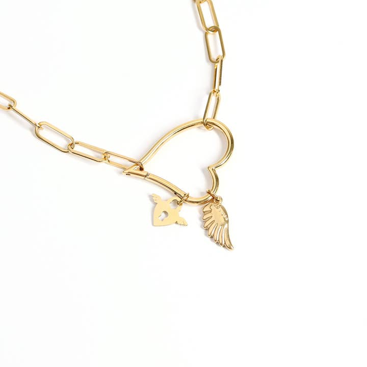 WJW – wholesale Individual charm/pendant – 18K Gold PVD Stainless Steel Large Heart Carabiner / ENC0041