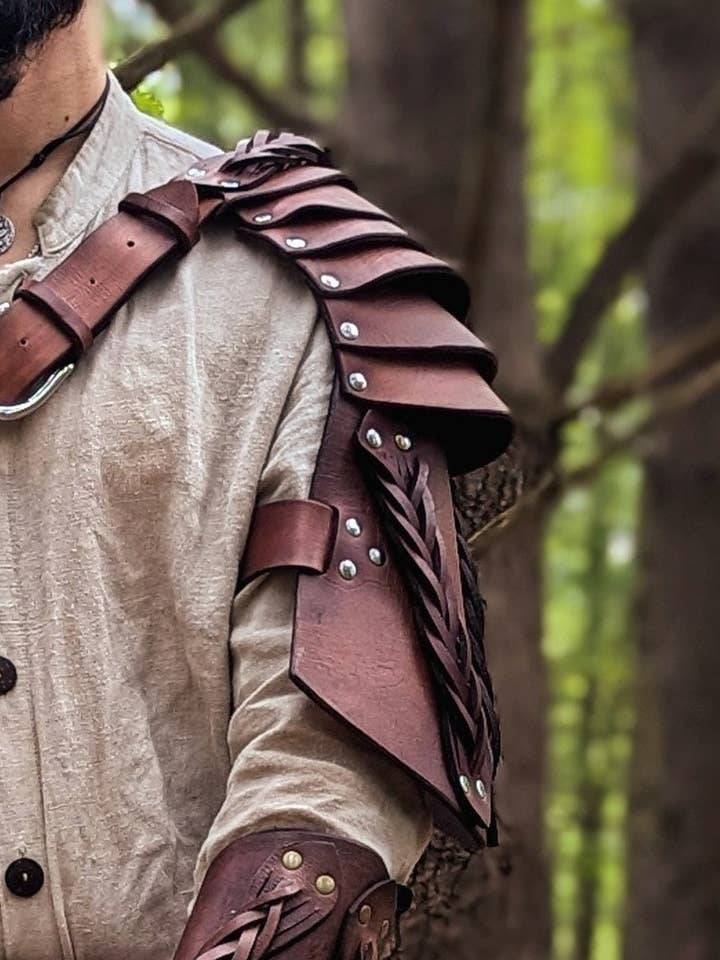 Braided Leather Pauldron/Shoulder Armor with Custom Options for wholesale by Frost & Ember Creations, LLC