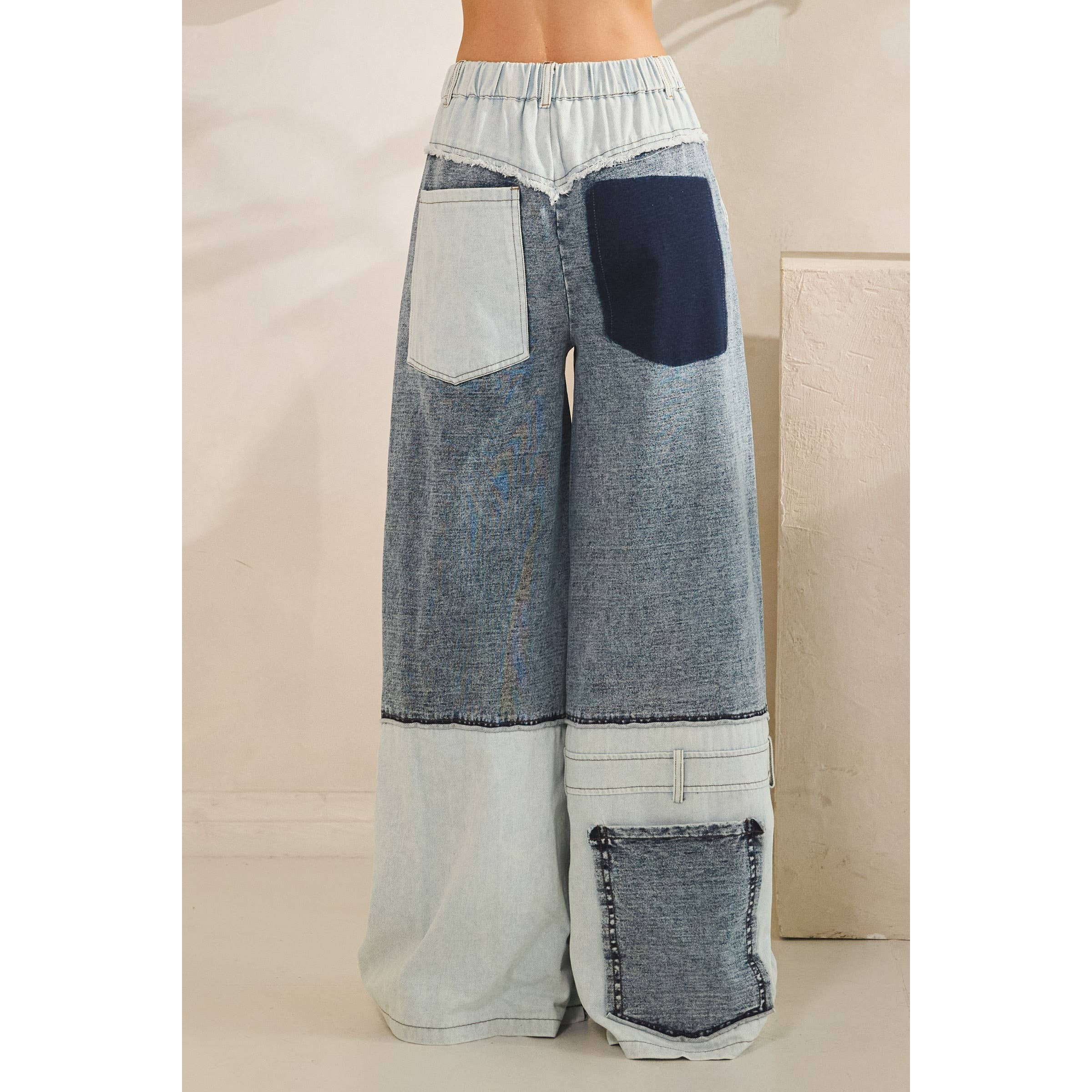 MEZCLILLA JEANS RECTOS ANCHOS DE MEZCLA DE DENIM LAVADO CON CONTRASTE de venta al por mayor en Faire9