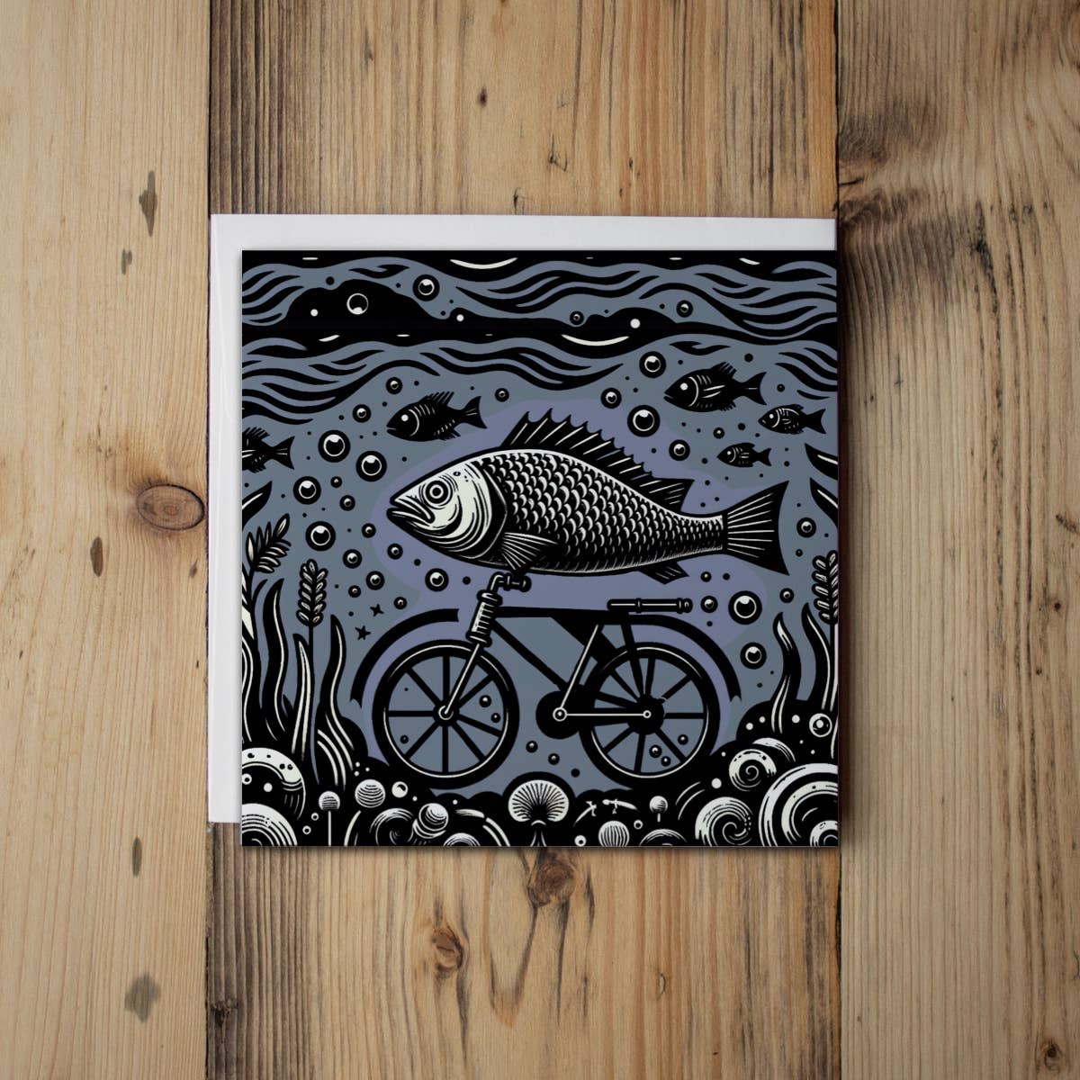 Laughing Mule Press - Wholesale Everyday Greeting Card - Fish Riding Bike Notecard0
